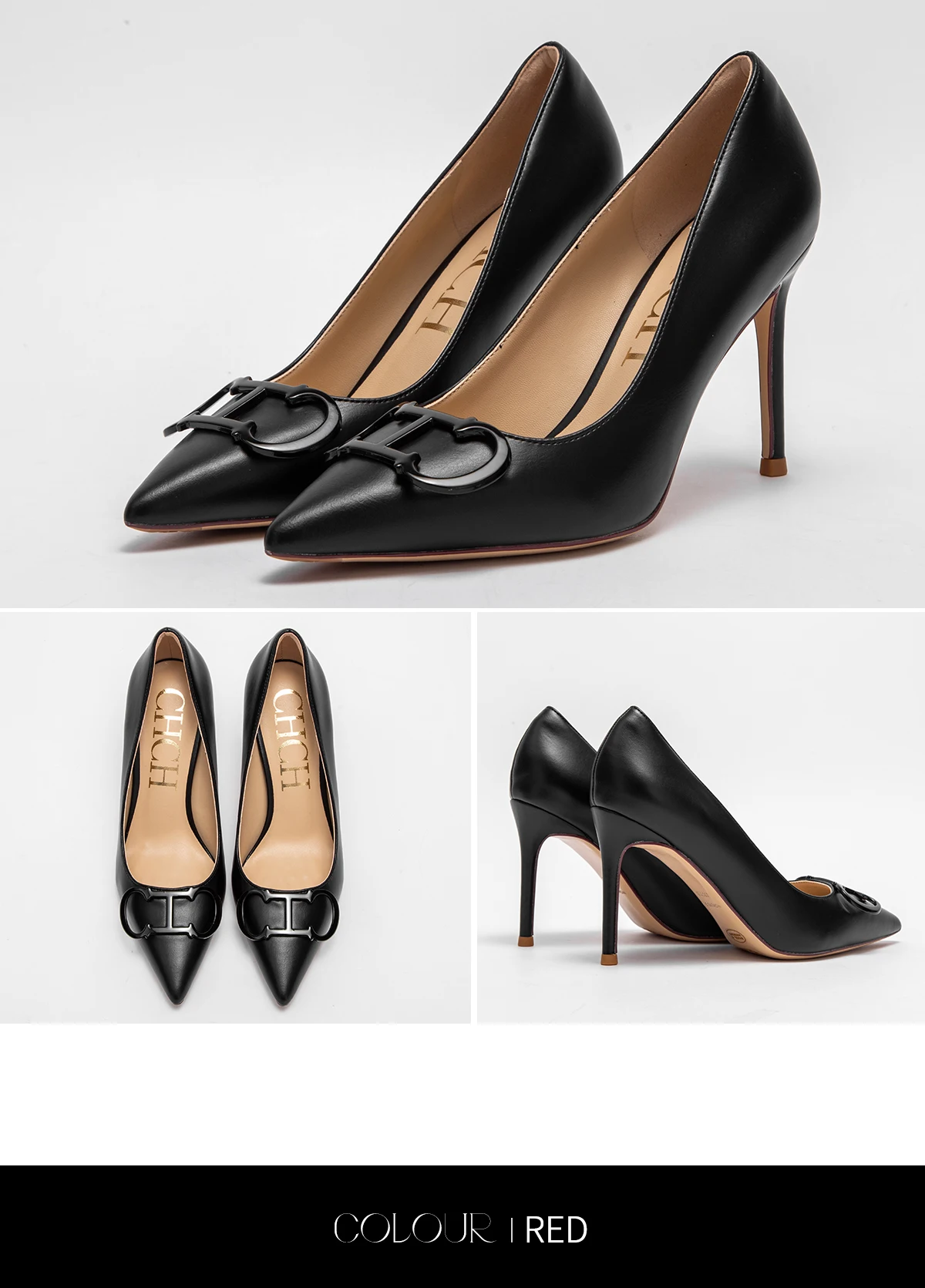 C-H Woman shoes High Heels New Pointed Metal Buckle Party Carnival Women's Shoes 9cm