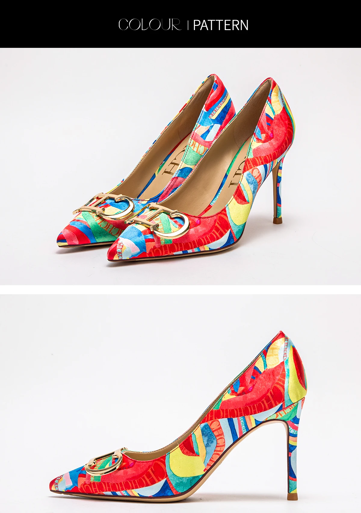 C-H Woman shoes High Heels New Pointed Metal Buckle Party Carnival Women's Shoes 9cm