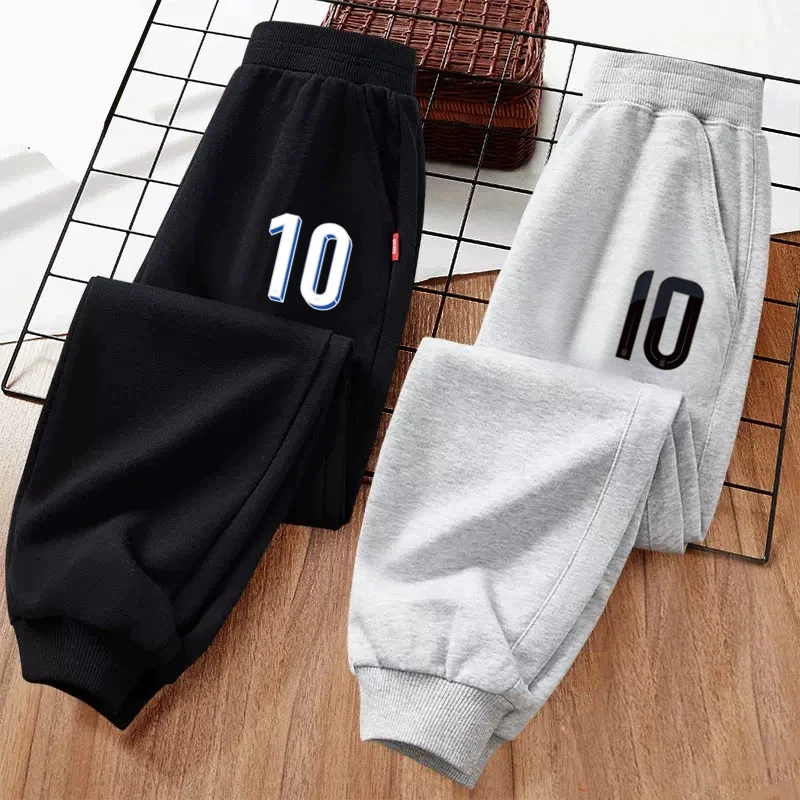 Children Football Number Trousers Boys Spring and Autumn Long Pants Elastic Band Sports Pants 7-10T