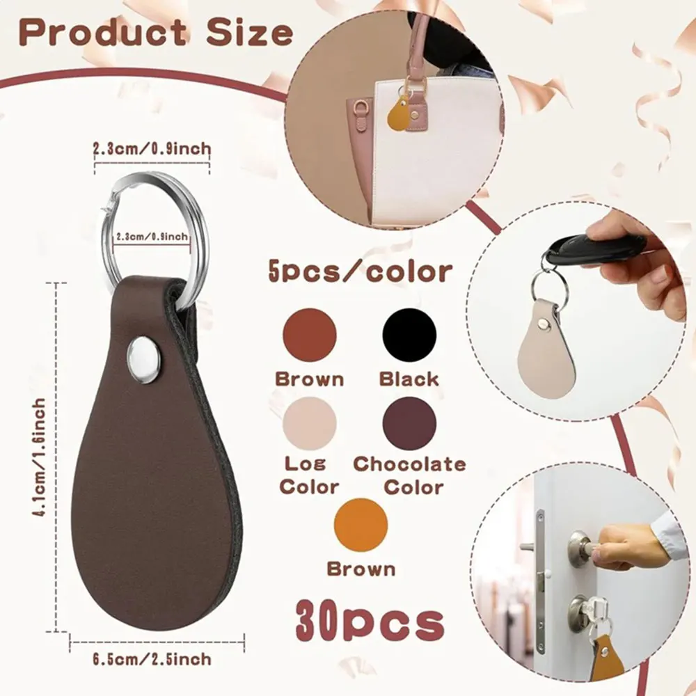 10 PCS Leather Keychain PU Leather Key Fobs With Rivets And Keychain Ring Sublimation Keychain Blanks