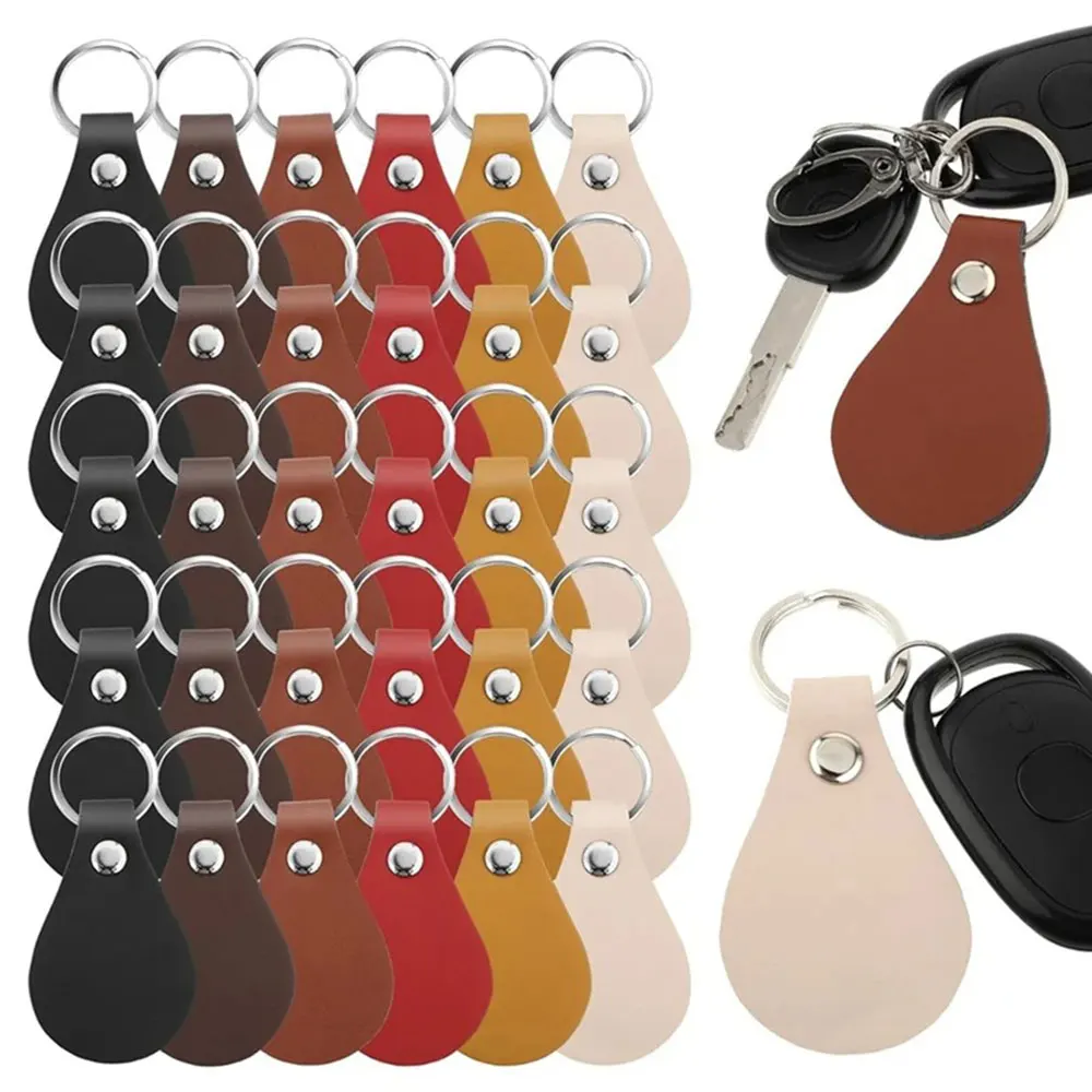 10 PCS Leather Keychain PU Leather Key Fobs With Rivets And Keychain Ring Sublimation Keychain Blanks