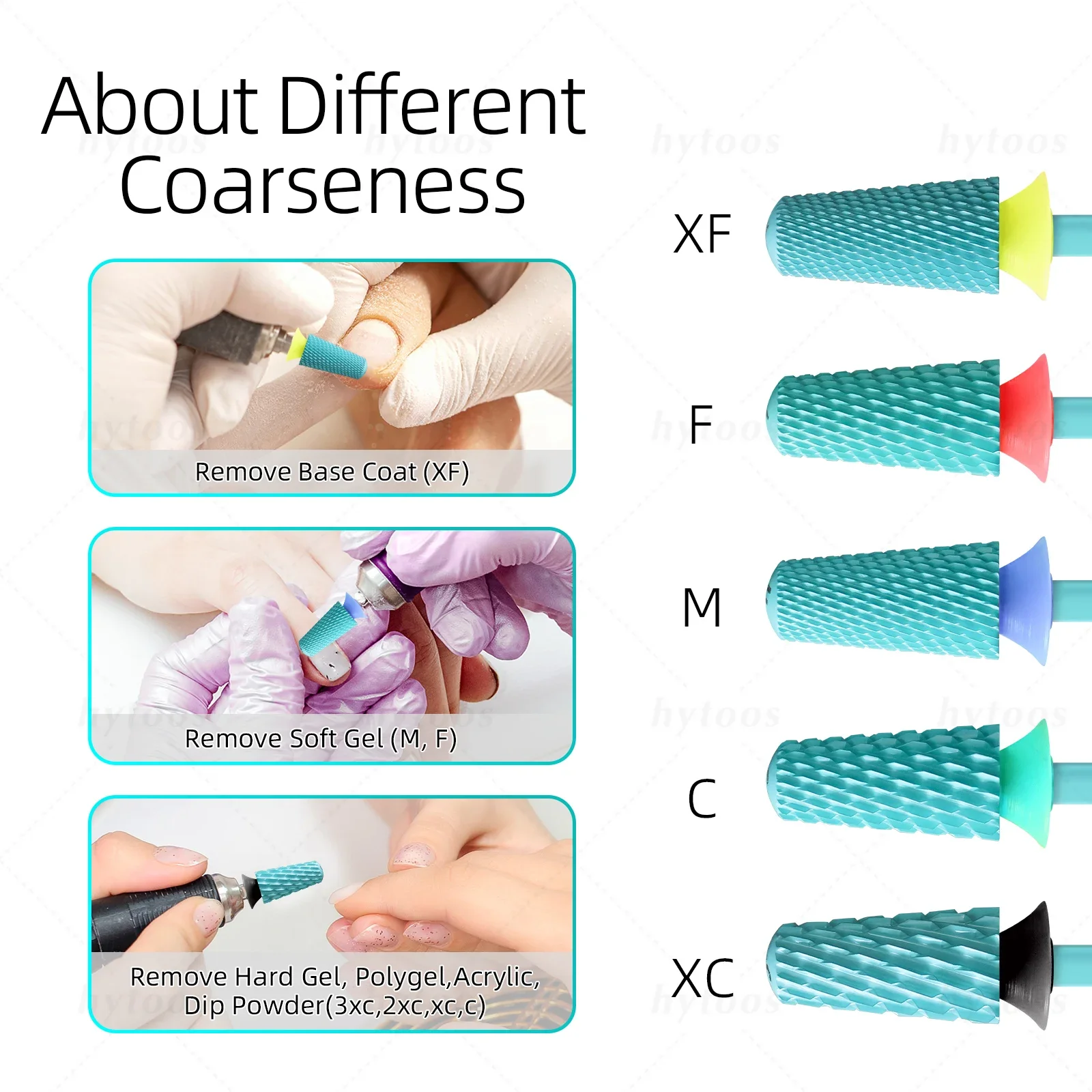 HYTOOS Safety Carbide Nail Drill Bits Green Coating Dome Tapered Bit for Gel Polish Removal Pro Manicure Drills AccessoriesTool