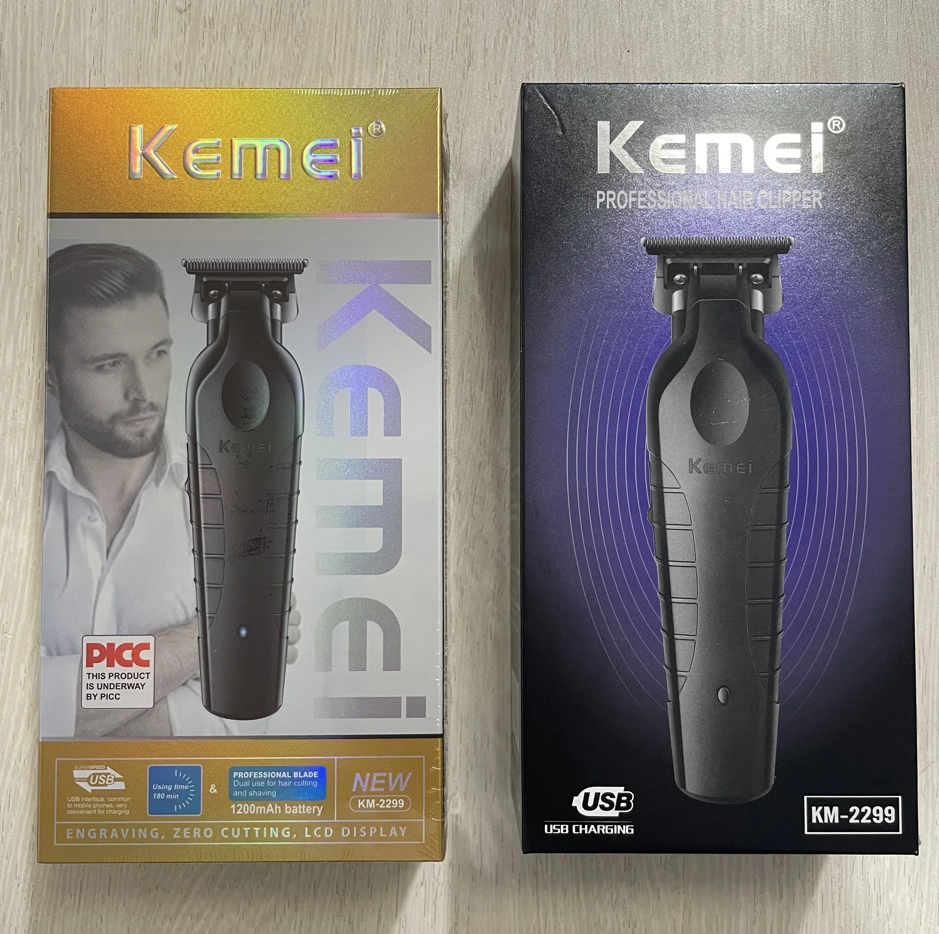 Kemei KM-2299 Barber Cordless Hair Clipper 0mm Zero Gapped Carving Clipper Professional Electric Finish Cutting Machine for Men