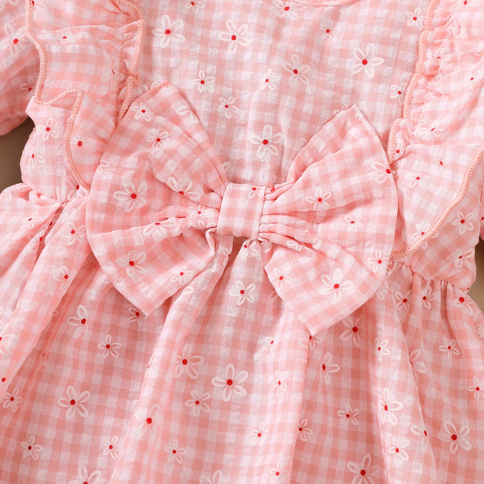 Baby Girl Sweet Dress Round Neck Small Floral Plaid Long Sleeved Dress Suitable for 0-18 Months Cute Baby Girl Autumn Dress