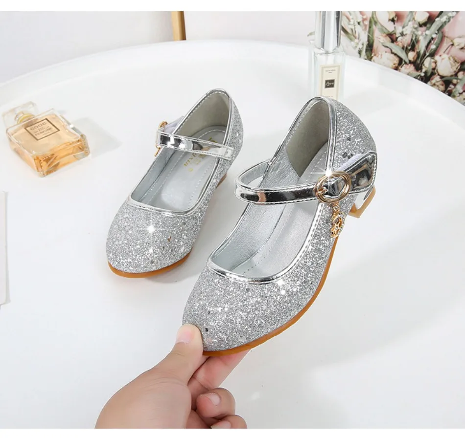 Children High Heels Fashionable Piano Runway Performance Shoes Girls' Leather Shoe Princess Shoes Sequined Single Shoes HSD09