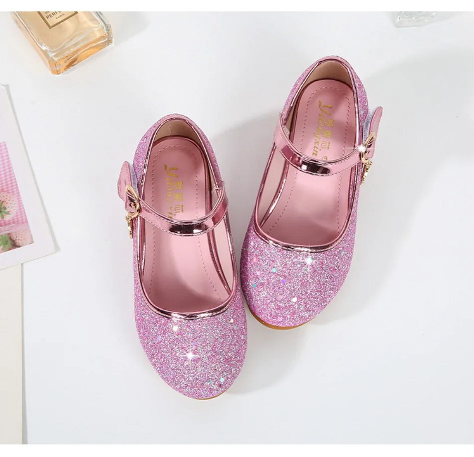 Children High Heels Fashionable Piano Runway Performance Shoes Girls' Leather Shoe Princess Shoes Sequined Single Shoes HSD09