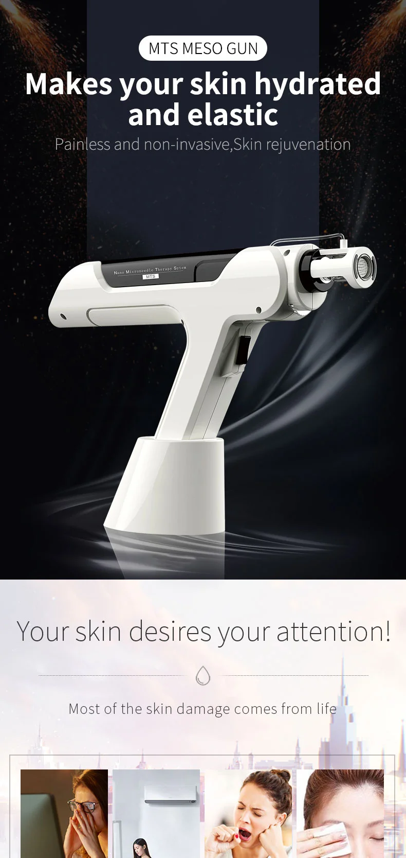 New 3 in 1 Beauty Skin Care Tool MTS Mesogun for Skin Care Product Absorption Skin Rejuvenation Mesotherapy Facial Lifting