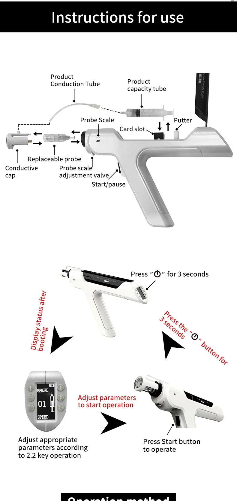 New 3 in 1 Beauty Skin Care Tool MTS Mesogun for Skin Care Product Absorption Skin Rejuvenation Mesotherapy Facial Lifting