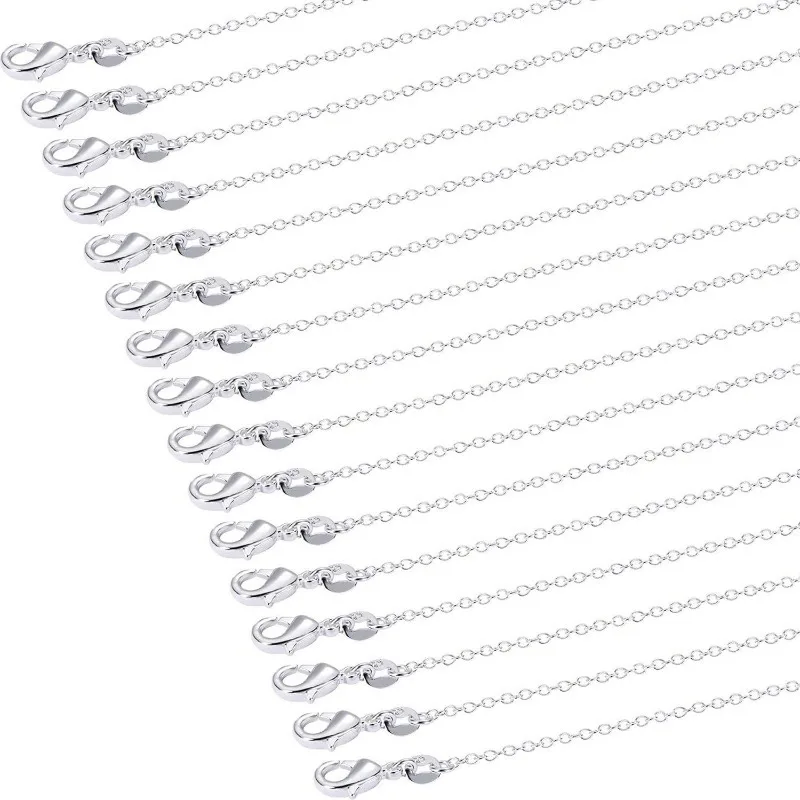 10pcs/Pack 925 Sterling Silver 16/18/20/22/24 Inch Rolo Chain Necklace Chains Lobster Clasp for Jewelry Making Supplies 1.2 mm