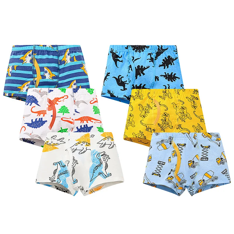 3/6 pcs Boys Boxer Briefs Sets 2026 New Kids Cotton Underwear Boy Underpants Teenager Cartoon Dinosaur Print Children Panties