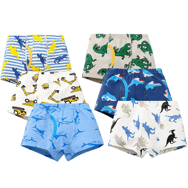 3/6 pcs Boys Boxer Briefs Sets 2026 New Kids Cotton Underwear Boy Underpants Teenager Cartoon Dinosaur Print Children Panties