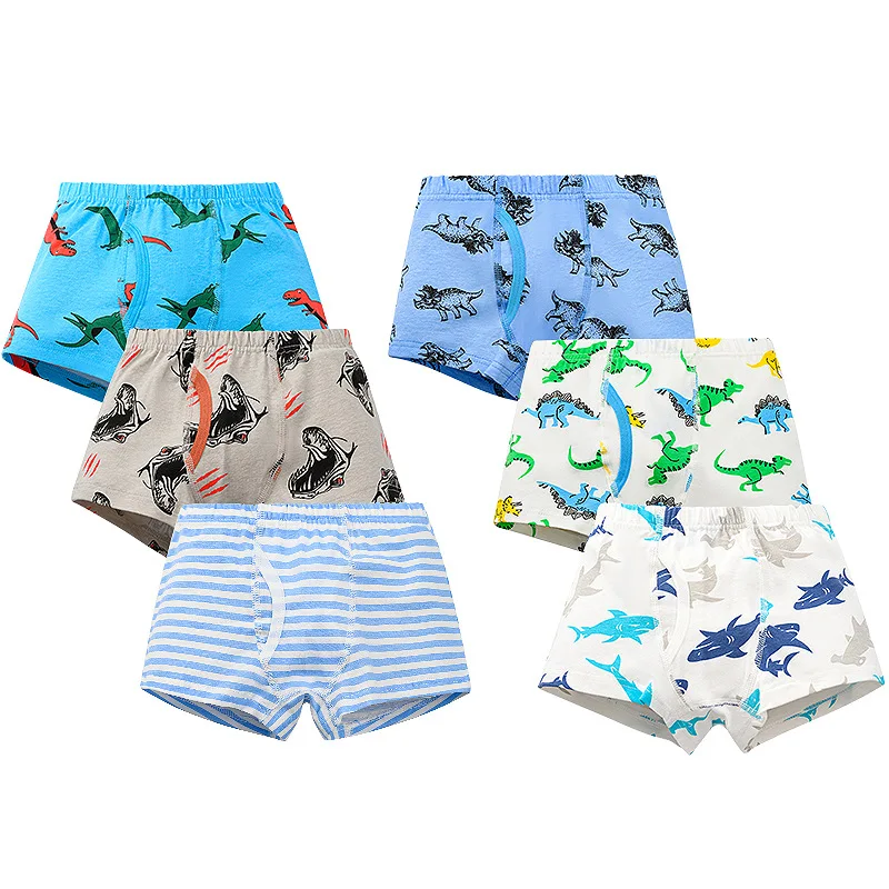 3/6 pcs Boys Boxer Briefs Sets 2026 New Kids Cotton Underwear Boy Underpants Teenager Cartoon Dinosaur Print Children Panties