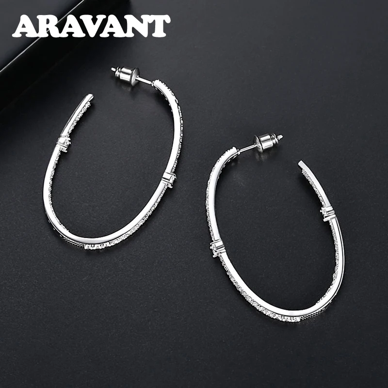ARAVANT 925 Silver 48mm Zircon Hoop Earrings For Women Girls Fashion Jewelry