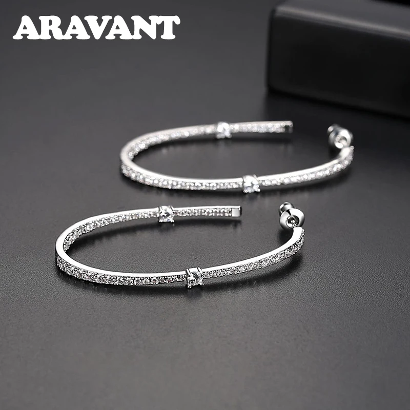 ARAVANT 925 Silver 48mm Zircon Hoop Earrings For Women Girls Fashion Jewelry