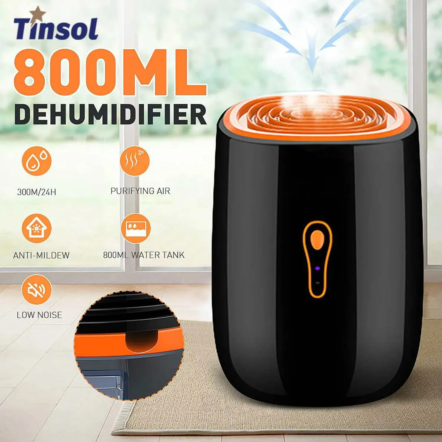 TINSOL New Air Dehumidifier 800ml Portable Dryer Low Noise Purification Anti-mold Cleaning Unit Portable Air Dryer Humidity