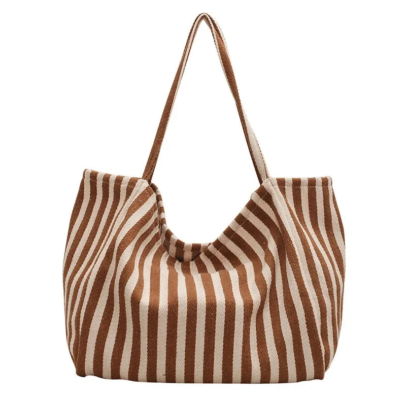 Large Capacity Canvas Bag for Women Fashion Striped Shoulder Bag New Top-handle Bag Travel Bag Shopping Tote Bolsa