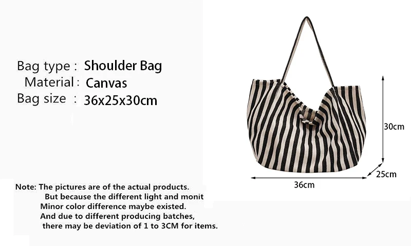 Large Capacity Canvas Bag for Women Fashion Striped Shoulder Bag New Top-handle Bag Travel Bag Shopping Tote Bolsa