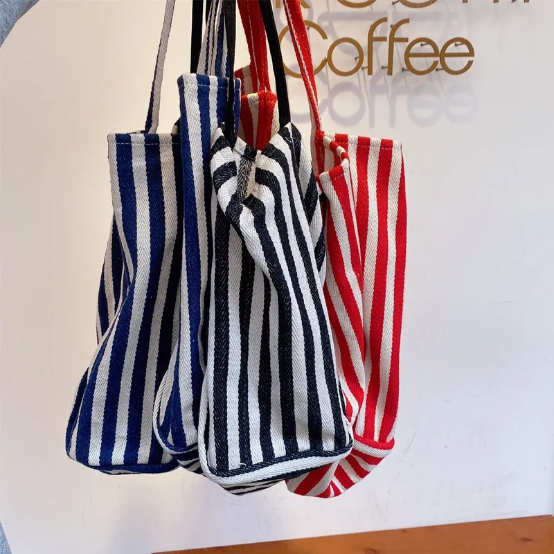 Large Capacity Canvas Bag for Women Fashion Striped Shoulder Bag New Top-handle Bag Travel Bag Shopping Tote Bolsa
