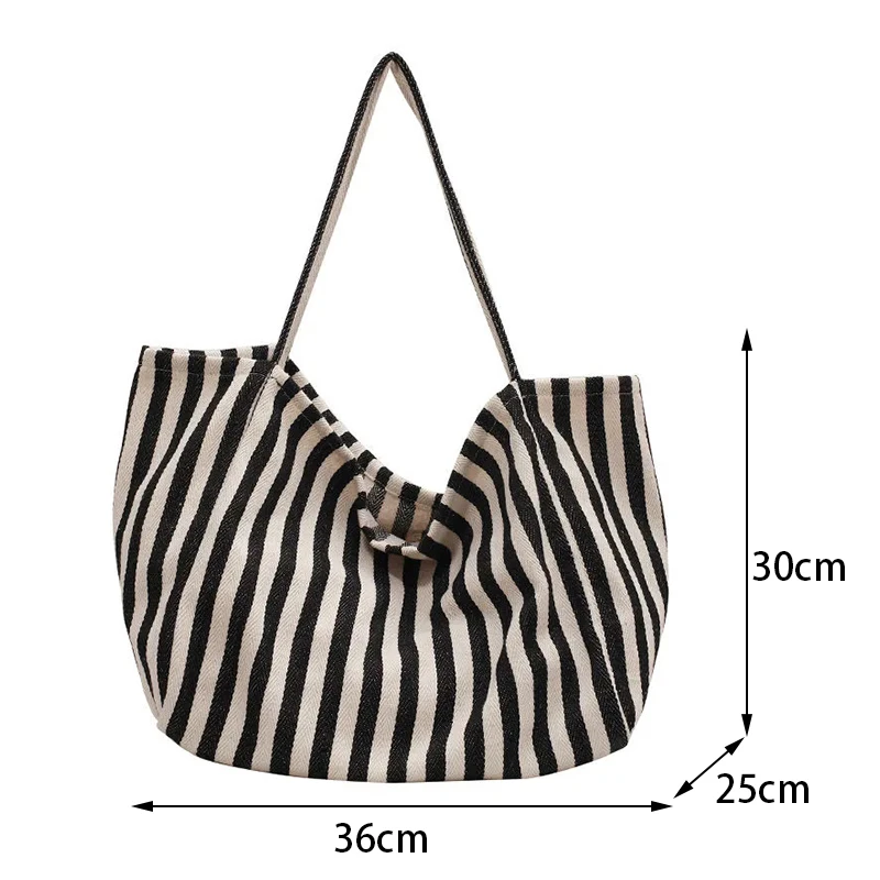 Large Capacity Canvas Bag for Women Fashion Striped Shoulder Bag New Top-handle Bag Travel Bag Shopping Tote Bolsa