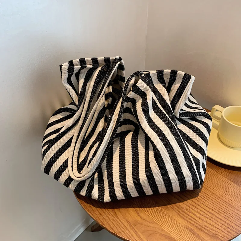 Large Capacity Canvas Bag for Women Fashion Striped Shoulder Bag New Top-handle Bag Travel Bag Shopping Tote Bolsa
