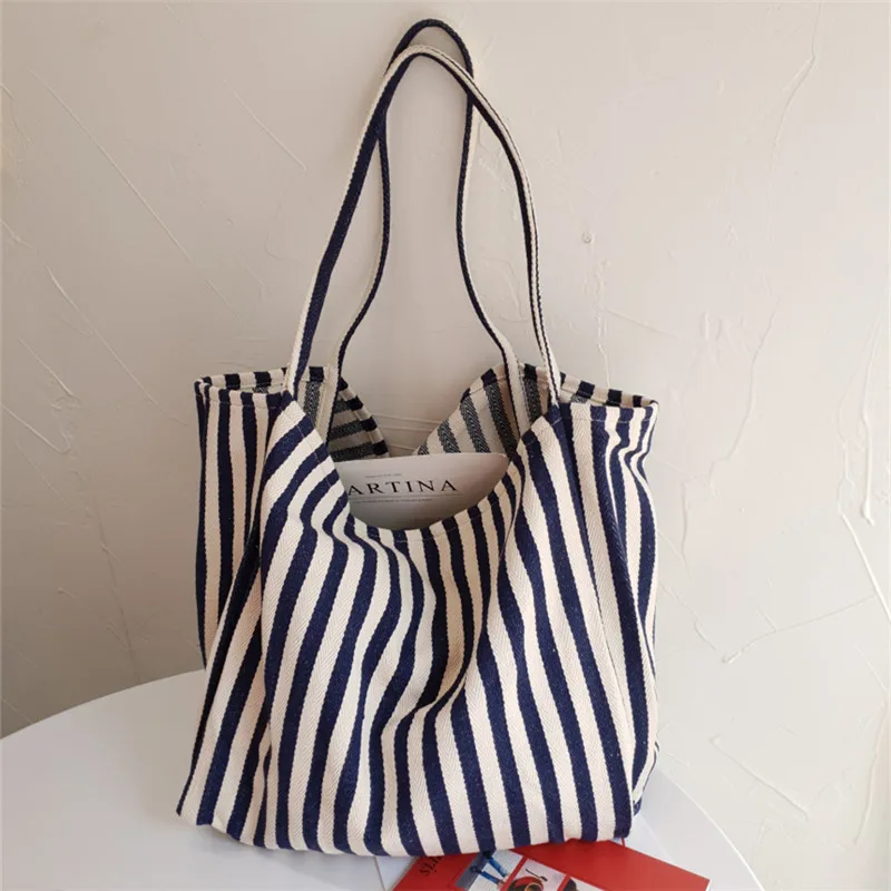 Large Capacity Canvas Bag for Women Fashion Striped Shoulder Bag New Top-handle Bag Travel Bag Shopping Tote Bolsa