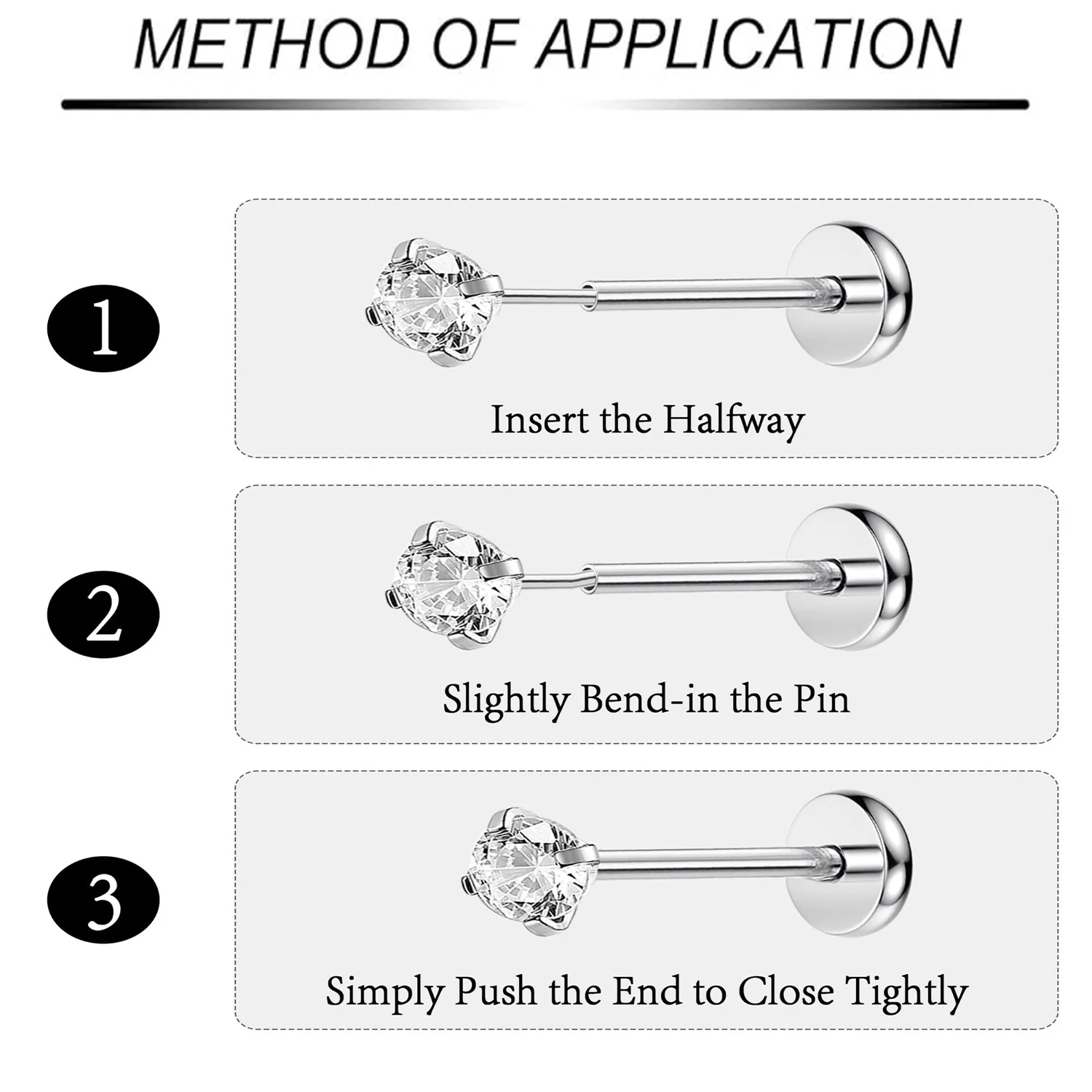16 Pcs 20G 18G Threadless Push in Earring Studs Labret Lip Studs Surgical Steel 3mm Crystal Opal Nostril Piercing Jewelry