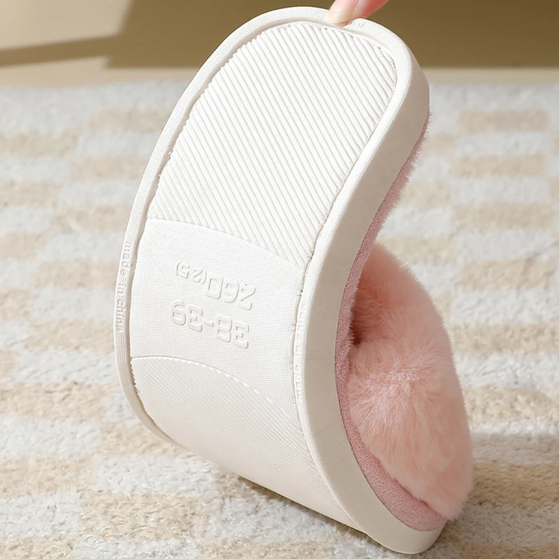Women's Winter Open Toe House Slippers Fluffy Faux Fur Cross Strap Plush Slides Woman Solid Color Cozy Non Slip Indoor Slippers