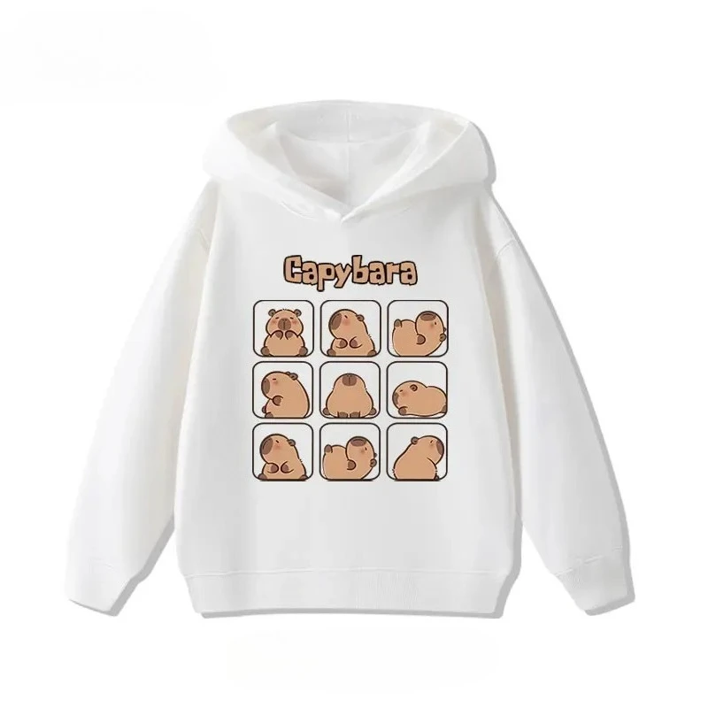 Autumn Winter Cartoon Cute Capybara Print Children's Hooded Hoodies Casual Fashionable Comfortable Boy Girl Sweatshirt Pullover