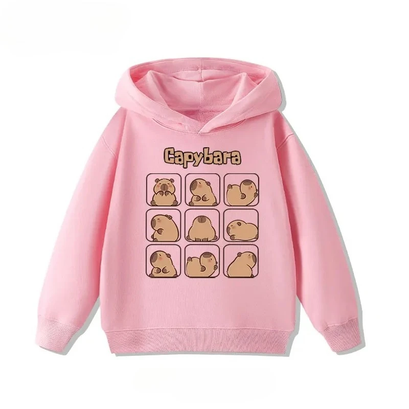 Autumn Winter Cartoon Cute Capybara Print Children's Hooded Hoodies Casual Fashionable Comfortable Boy Girl Sweatshirt Pullover
