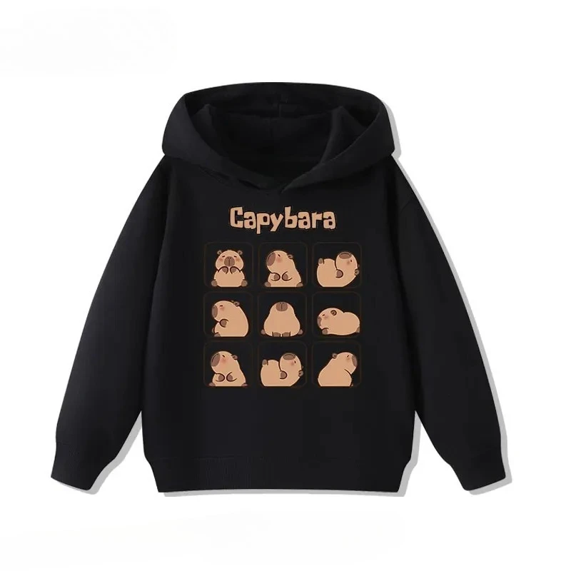 Autumn Winter Cartoon Cute Capybara Print Children's Hooded Hoodies Casual Fashionable Comfortable Boy Girl Sweatshirt Pullover