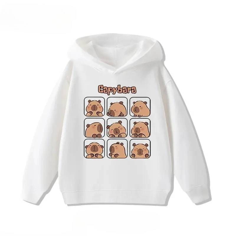 Autumn Winter Cartoon Cute Capybara Print Children's Hooded Hoodies Casual Fashionable Comfortable Boy Girl Sweatshirt Pullover