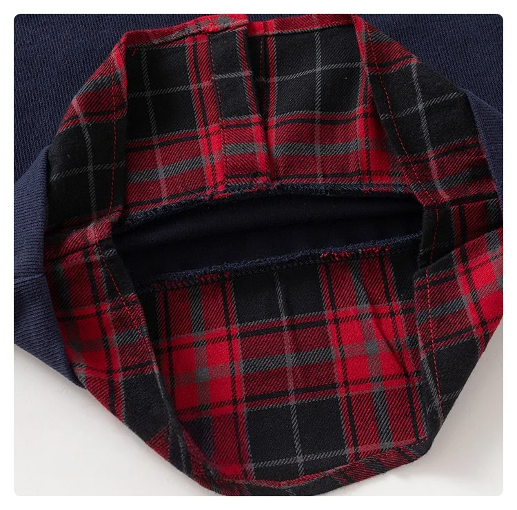 2026 Spring Children Clothes Hoodie Boys Preppy Style Fake Two-Piece Sweatshirt Plaid Collar Long Sleeve Embroidered Boys Top