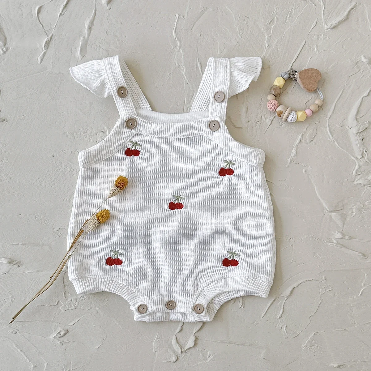 Autumn New Baby Girls Clothing Cherry Embroidered Little Sleeveless Triangle Crawler Romper Bodysuit Cute Clothes
