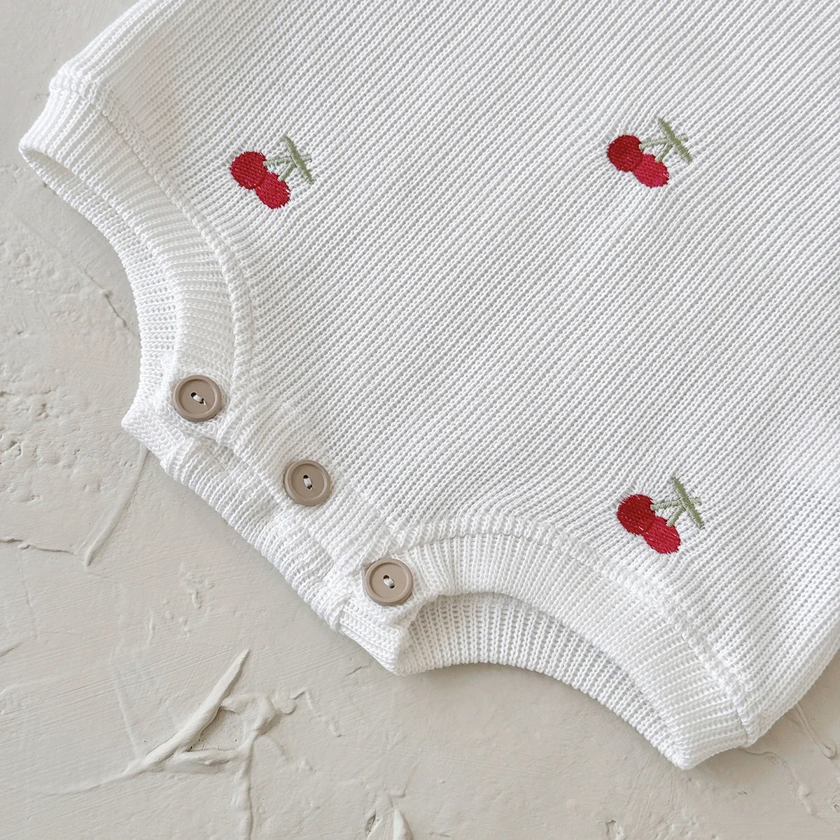 Autumn New Baby Girls Clothing Cherry Embroidered Little Sleeveless Triangle Crawler Romper Bodysuit Cute Clothes