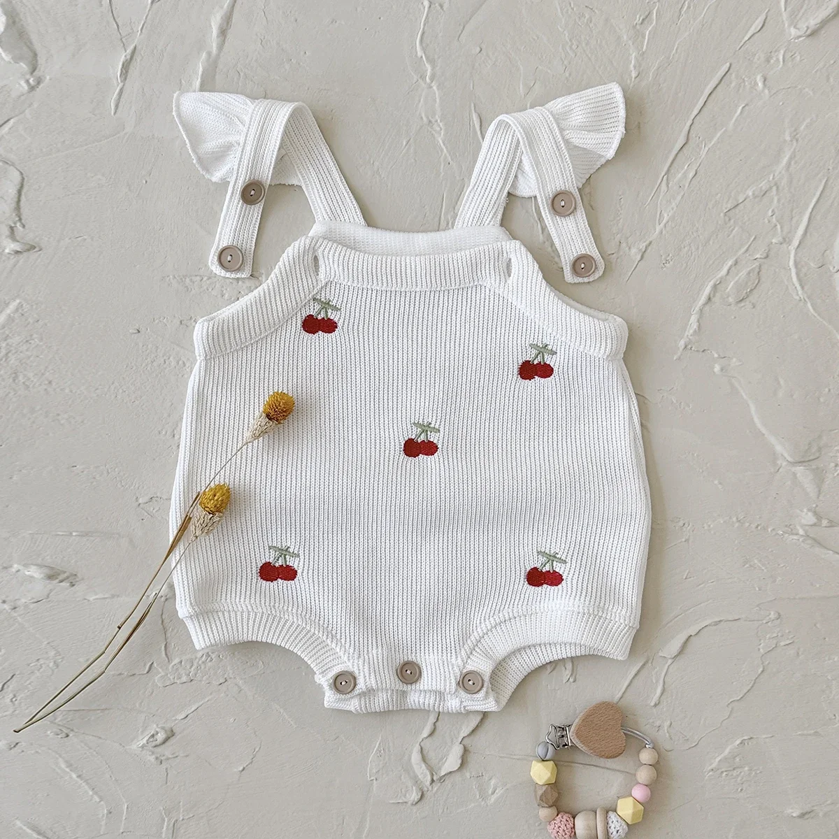 Autumn New Baby Girls Clothing Cherry Embroidered Little Sleeveless Triangle Crawler Romper Bodysuit Cute Clothes