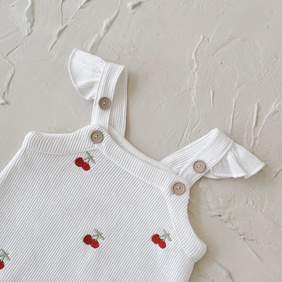 Autumn New Baby Girls Clothing Cherry Embroidered Little Sleeveless Triangle Crawler Romper Bodysuit Cute Clothes