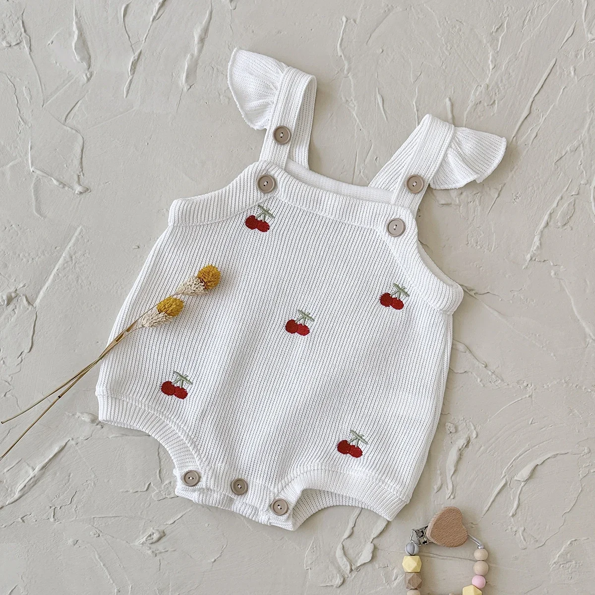 Autumn New Baby Girls Clothing Cherry Embroidered Little Sleeveless Triangle Crawler Romper Bodysuit Cute Clothes