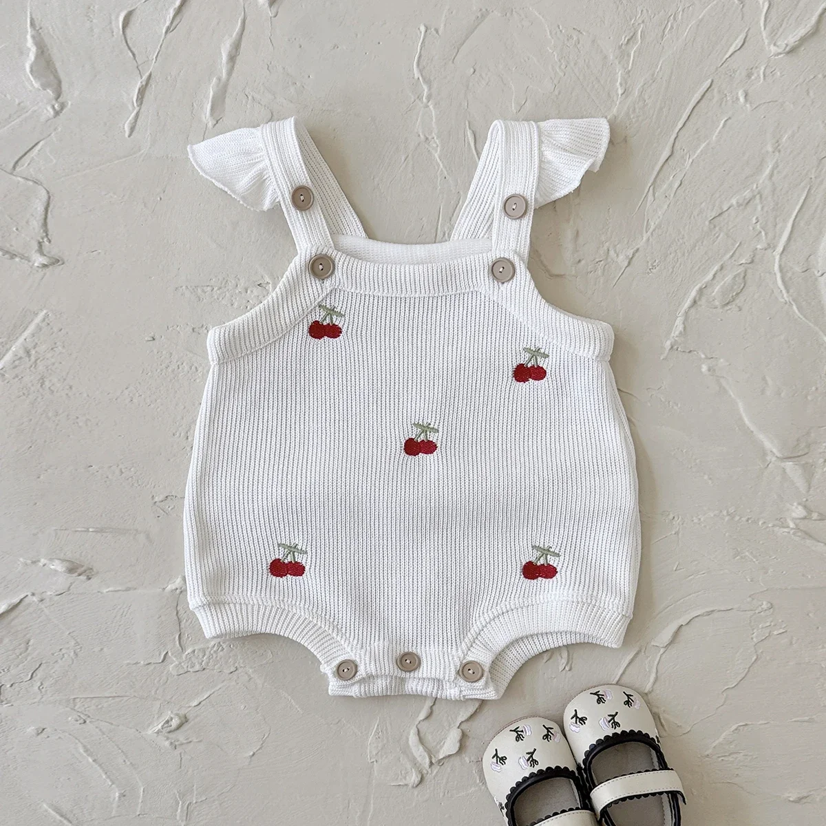 Autumn New Baby Girls Clothing Cherry Embroidered Little Sleeveless Triangle Crawler Romper Bodysuit Cute Clothes