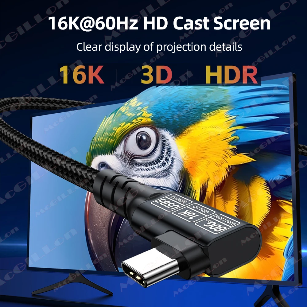 Elbow USB 5.0 Data Cable Thunderbolt 5 PD 240W 5A Charge Wire 80Gbps for MacBook Mac Pro Air SSD Tablet Laptop USB5 Type C Cord