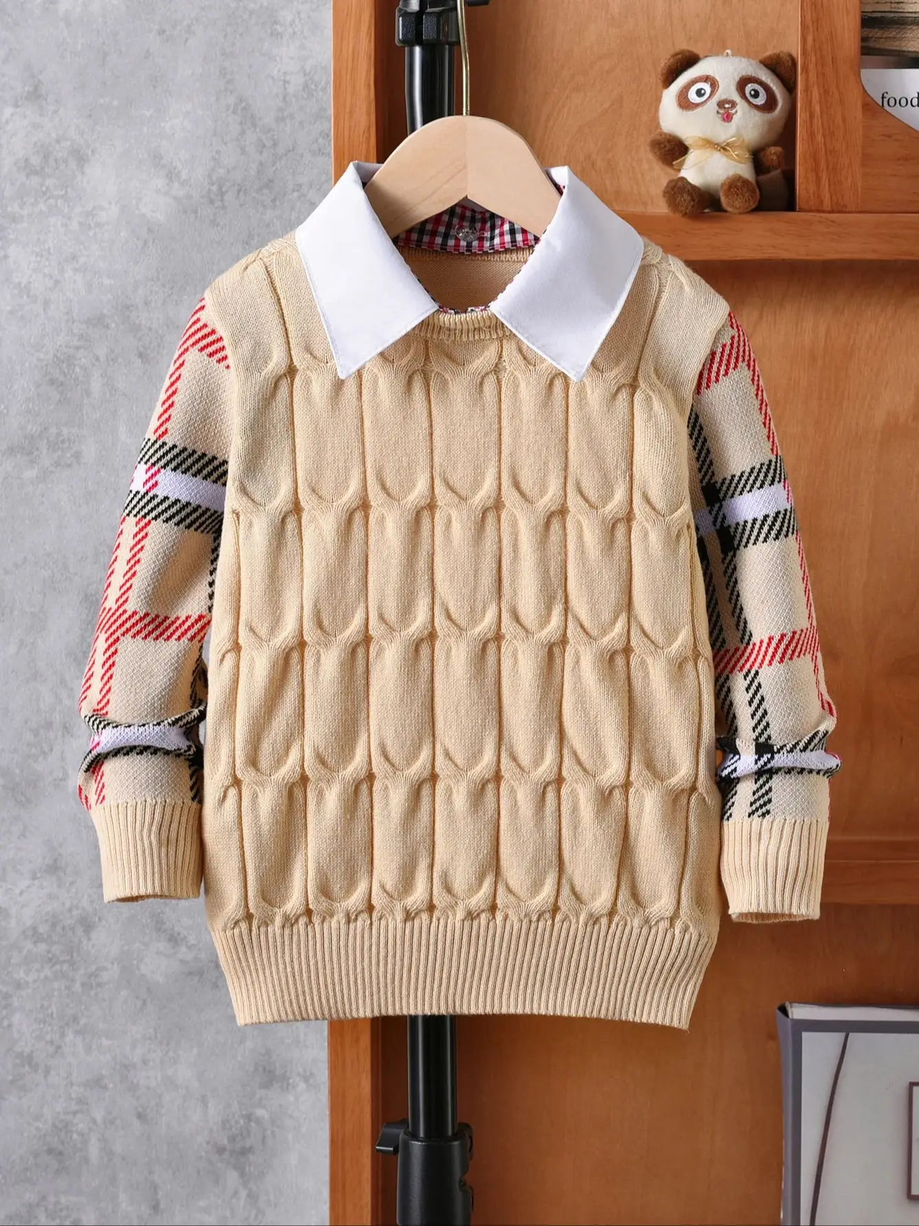 Boys' College Style Sweater Fake Two Fried Dough Twists Knitted Pullovers Suitable for School Daily Spring Autumn Winter