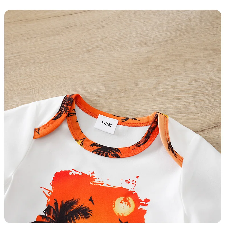 Baby Set Triangle Jumpsuit and Shorts 2PCS Holiday Coconut Tree Seaside 0-18 Months Newborn Knitted Toddler Comfortable Trendy