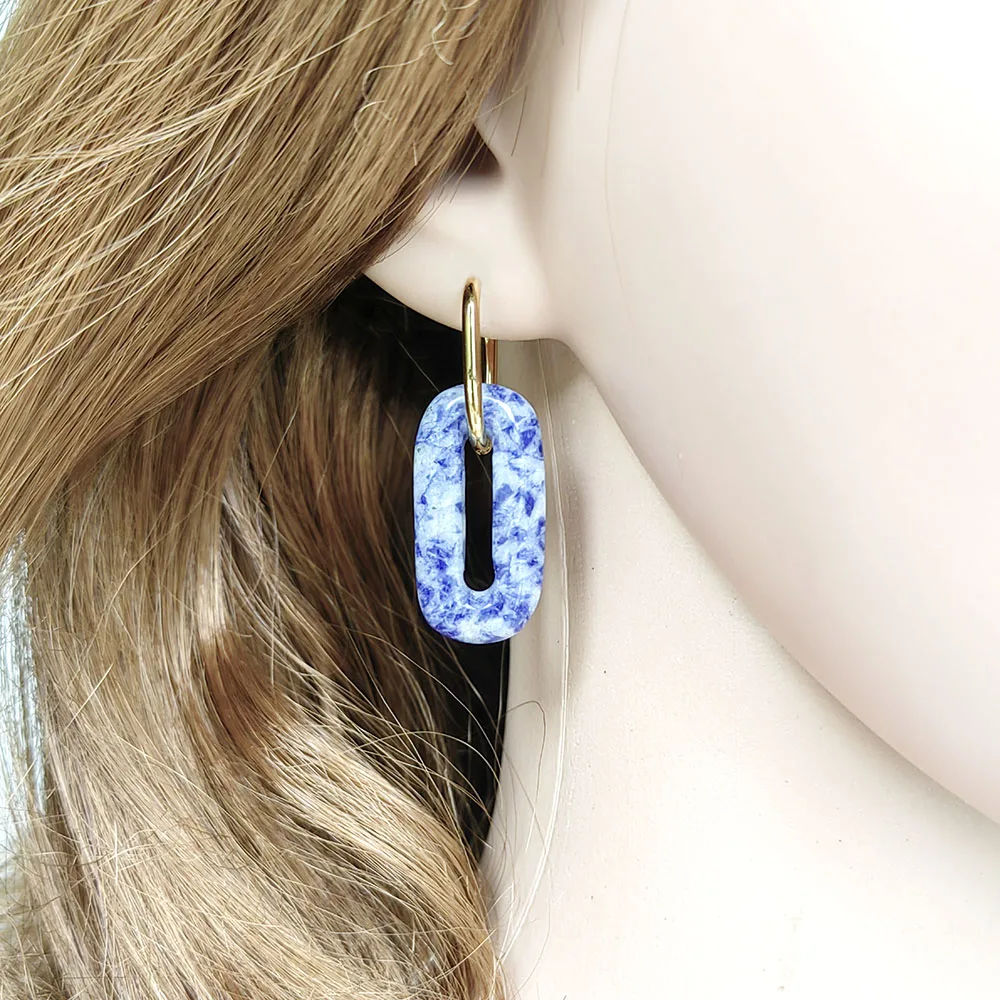 HUIDANG Earrings Trend 2026 Big Hollow Green Stone Square Earrings Woman Autumn Stainless Steel Boucles d'oreilles