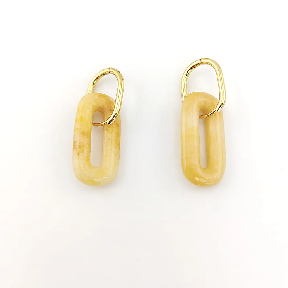 HUIDANG Earrings Trend 2026 Big Hollow Green Stone Square Earrings Woman Autumn Stainless Steel Boucles d'oreilles