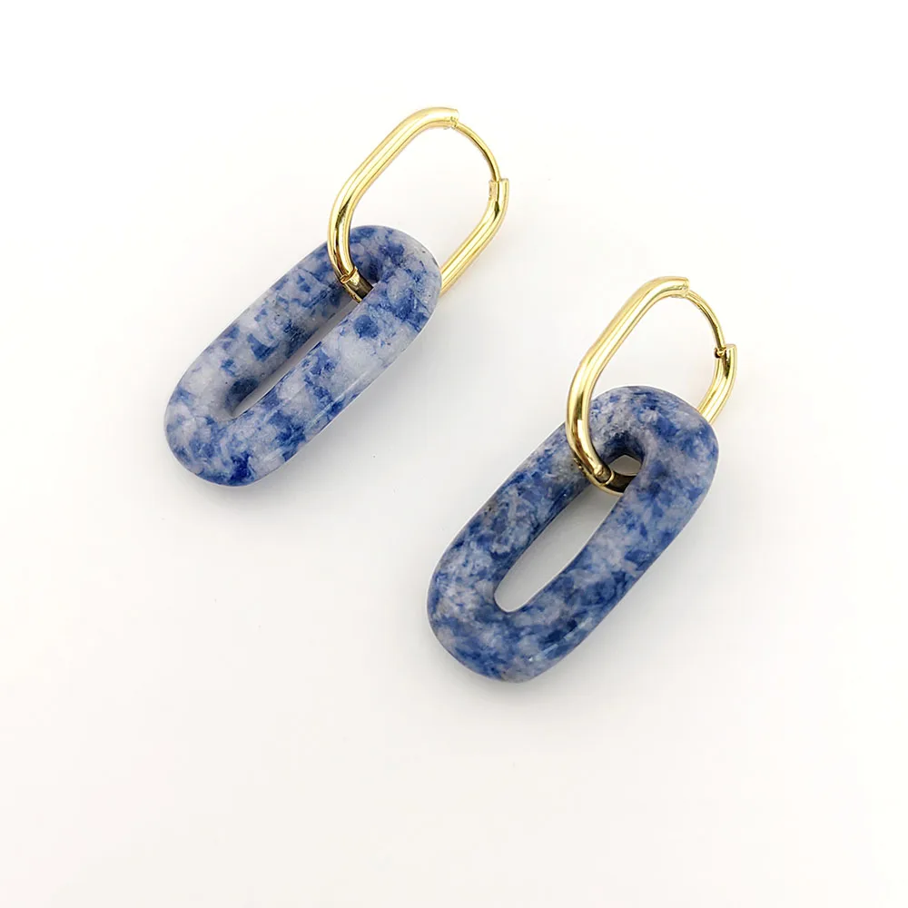 HUIDANG Earrings Trend 2026 Big Hollow Green Stone Square Earrings Woman Autumn Stainless Steel Boucles d'oreilles