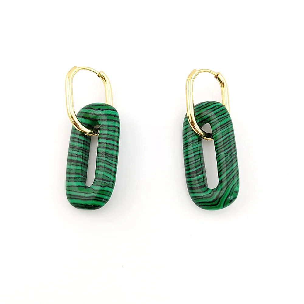 HUIDANG Earrings Trend 2026 Big Hollow Green Stone Square Earrings Woman Autumn Stainless Steel Boucles d'oreilles