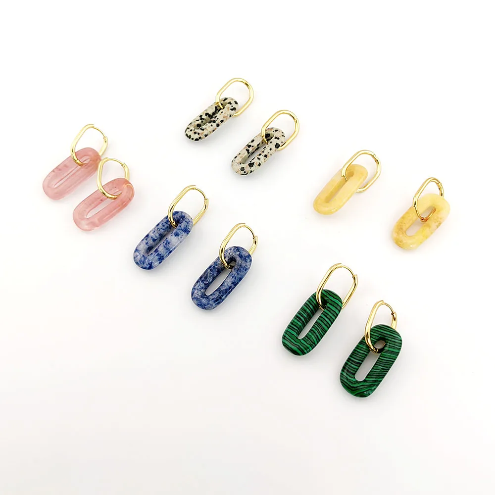 HUIDANG Earrings Trend 2026 Big Hollow Green Stone Square Earrings Woman Autumn Stainless Steel Boucles d'oreilles