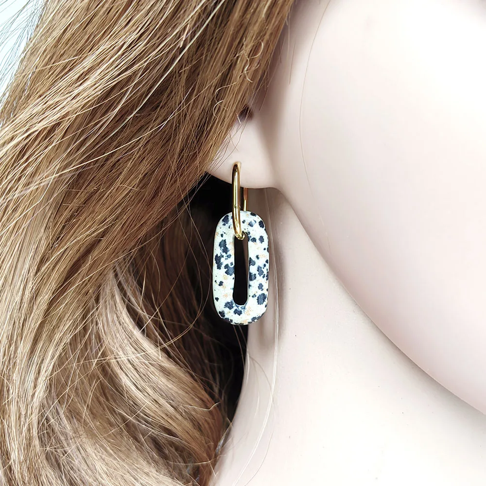 HUIDANG Earrings Trend 2026 Big Hollow Green Stone Square Earrings Woman Autumn Stainless Steel Boucles d'oreilles