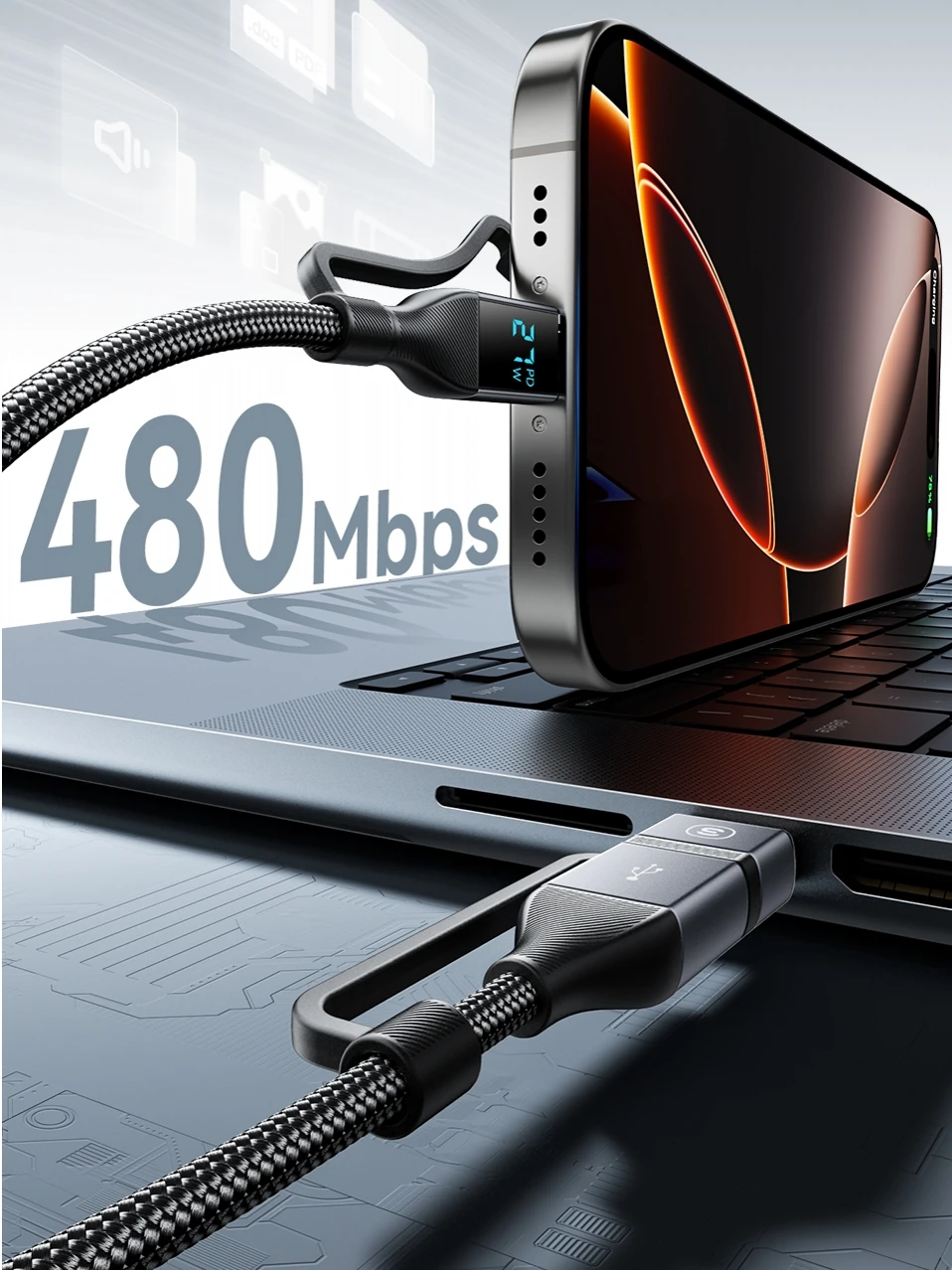 Essager 4 In 1 Digital Display USB Cable Type C 100W PD Fast Charging Wire For iPhone Macbook iPad Xiaomi Type C Lighting Cable