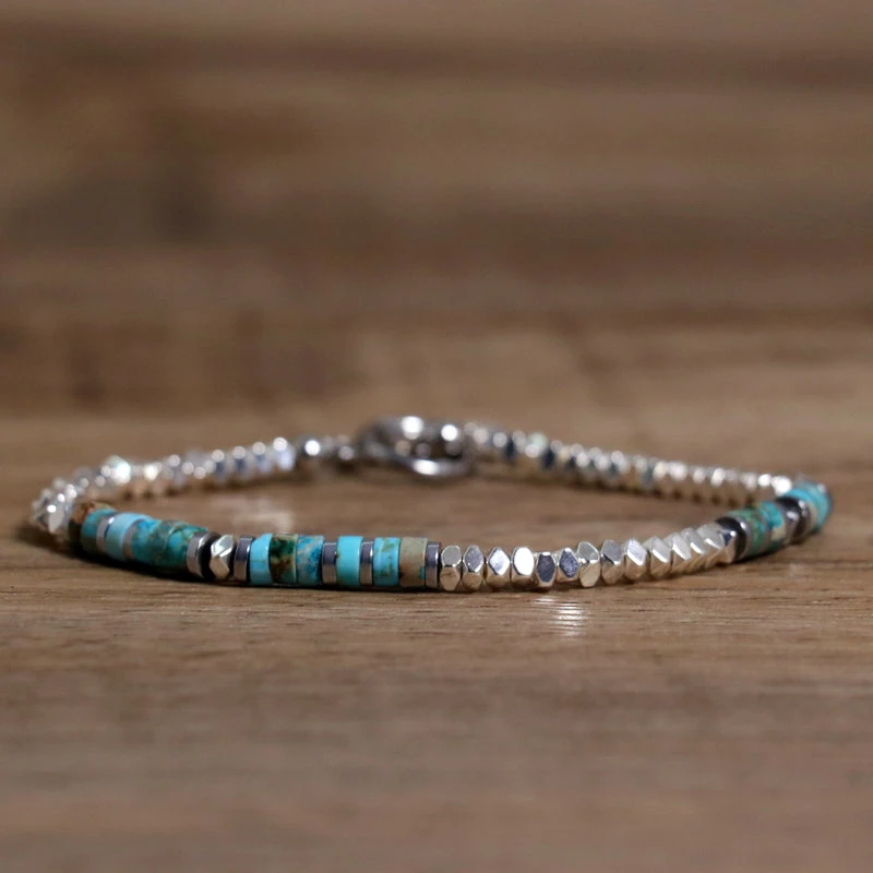 1 Pc Minimalist OT Clasp Stainless Steel Bracelet for Women Natural Stone Handmade Production Picasso Hematite Women Jewelry
