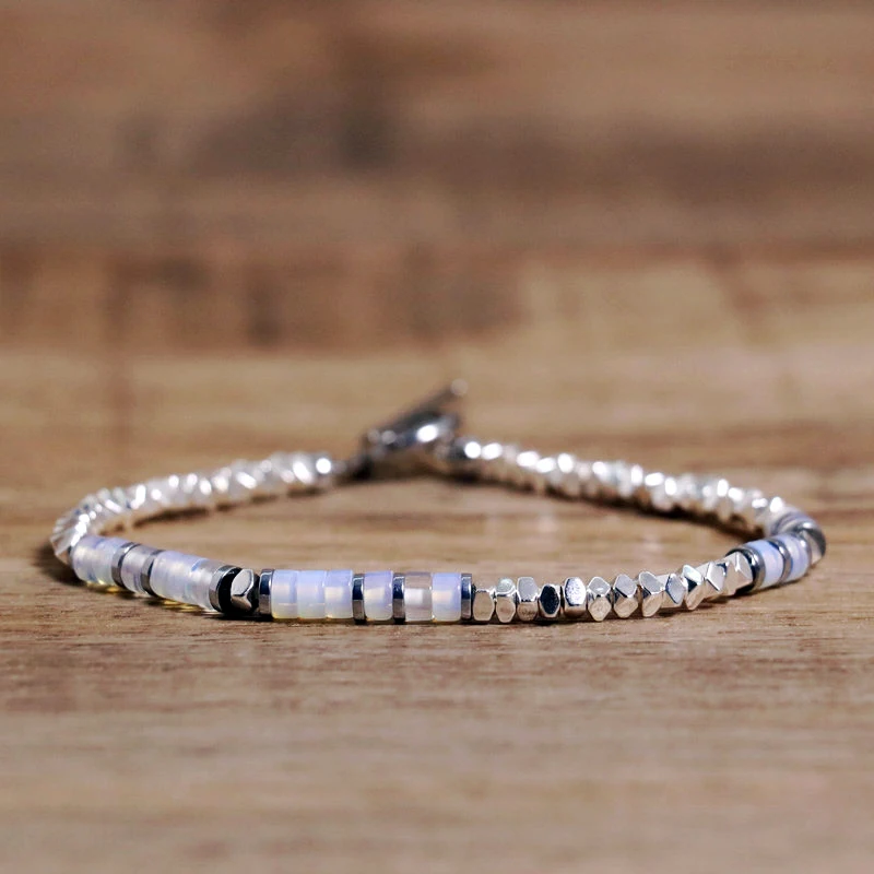 1 Pc Minimalist OT Clasp Stainless Steel Bracelet for Women Natural Stone Handmade Production Picasso Hematite Women Jewelry